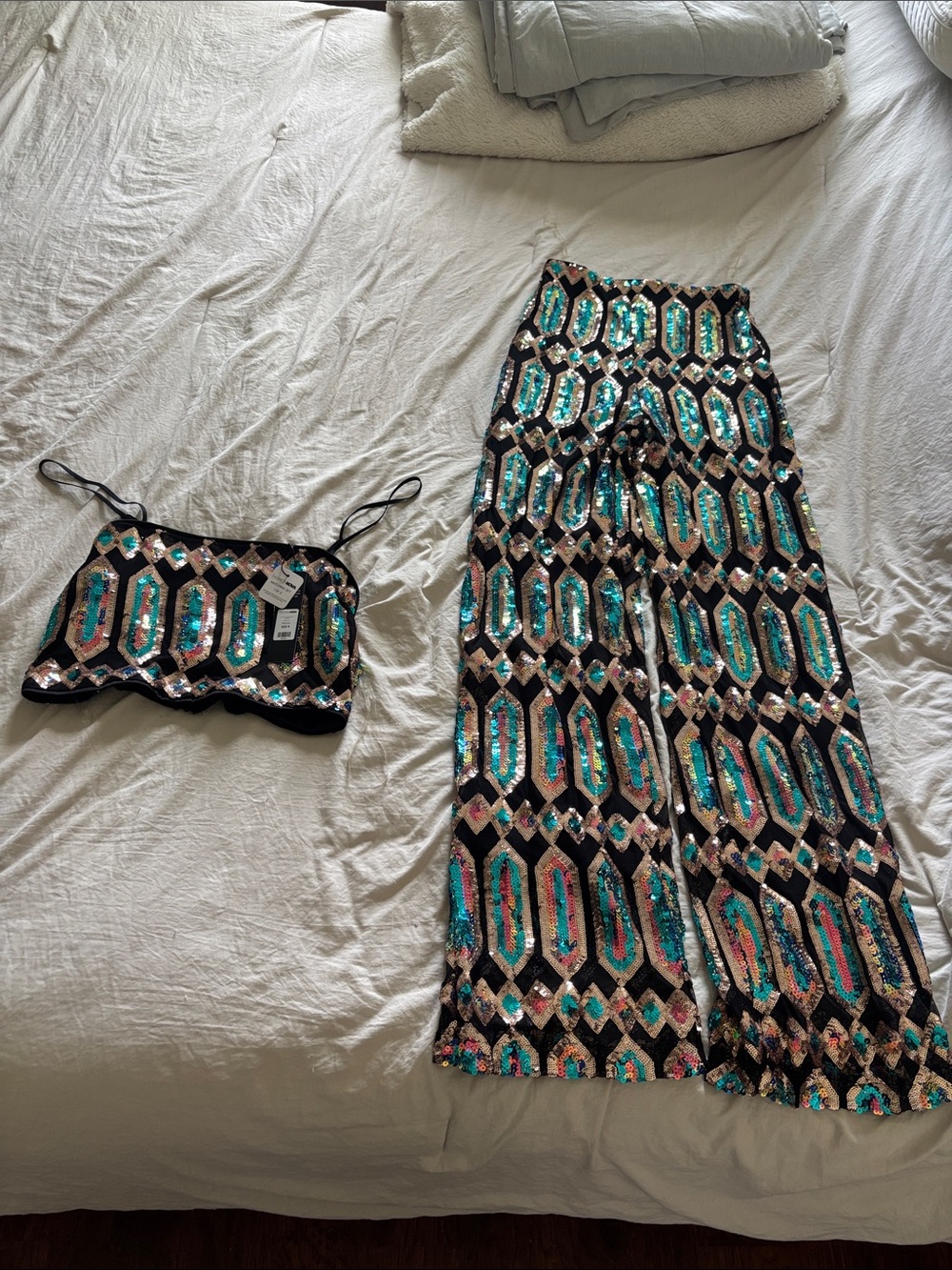 Fashion Nova Teal Multi Sequin Maxi Skirt
